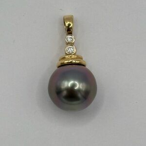 Authentic Tahitian 10mm Pearl, Diamond and 14k Pendant